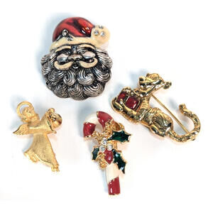 Lot of 4 Vintage Christmas Holiday Brooches Pins Jewelry Disney Avon Robyn Rush